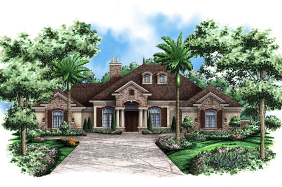 Exterior - Front Elevation for Mediterranean House Plan #27-418 - 3 bed, 3.5 bath