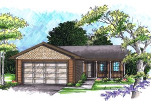 Exterior - Front Elevation for Ranch House Plan #70-1014 - 2 bed, 1 bath