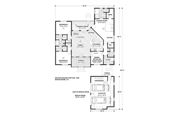 Floor Plan - Main Floor for Southern House Plan #56-555 - 4 bed, 3 bath
