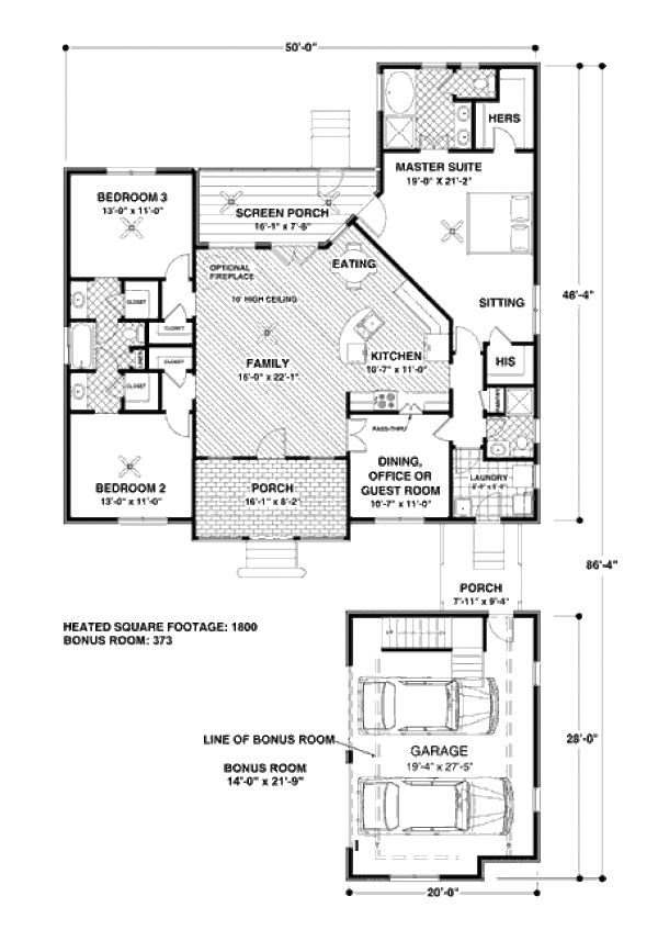 Architectural House Design - Southern Floor Plan - Main Floor Plan #56-555