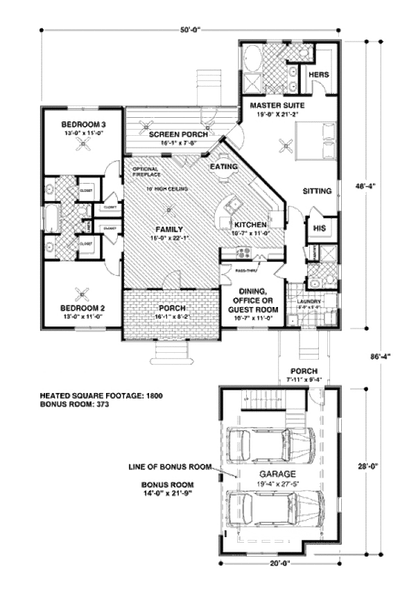 Home Plan - Southern Floor Plan - Main Floor Plan #56-555