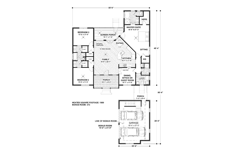 Home Plan - Floor Plan - Main Floor for Southern House Plan #56-555 - 4 bed, 3 bath