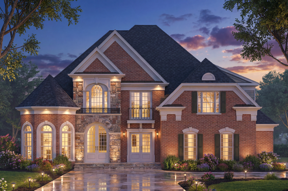 Exterior - Front Elevation 4 for European House Plan #119-223 - 5 bed, 3 bath