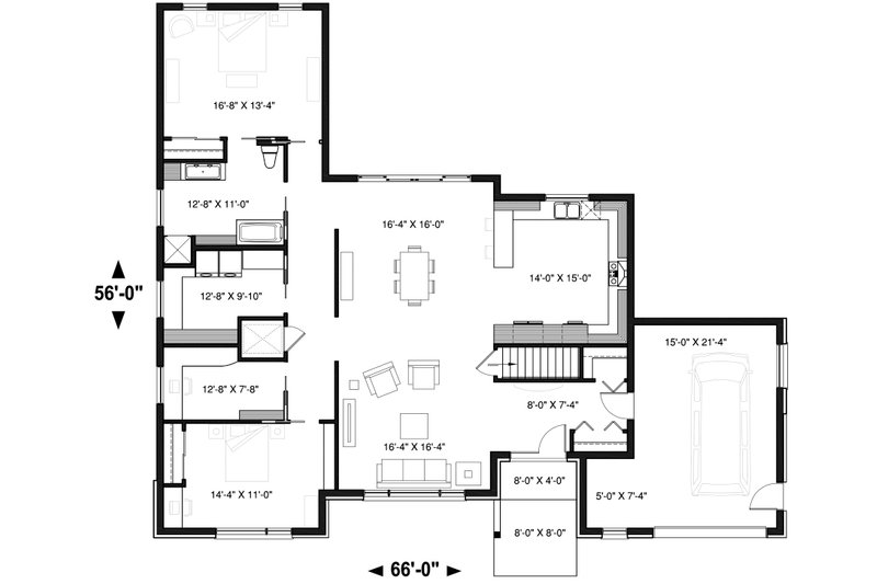 Home Plan - Floor Plan - Main Floor for Ranch House Plan #23-2650 - 2 bed, 1 bath