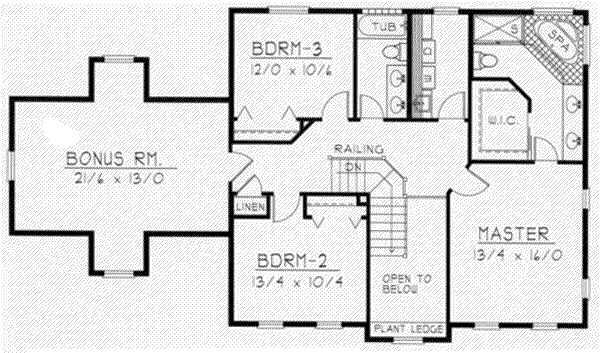 Colonial Floor Plan - Upper Floor Plan #112-129