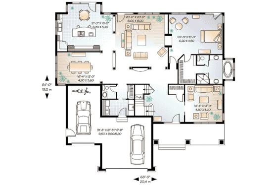 Floor Plan - Main Floor for Bungalow House Plan #23-402 - 4 bed, 3.5 bath