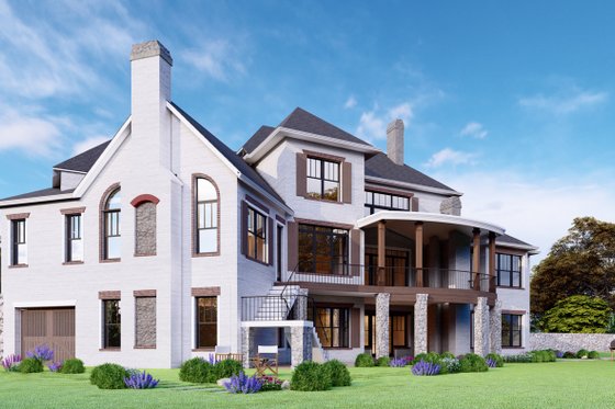 Exterior - Rear Elevation for European House Plan #54-552 - 6 bed, 5.5 bath