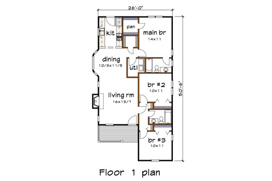 Floor Plan - Main Floor for Bungalow House Plan #79-136 - 3 bed, 2 bath