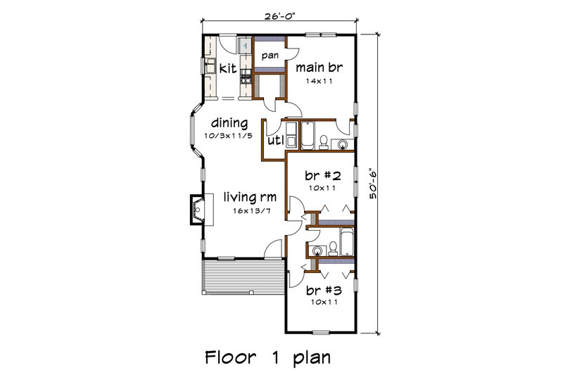 House Plan Design - Floor Plan - Main Floor for Bungalow House Plan #79-136 - 3 bed, 2 bath