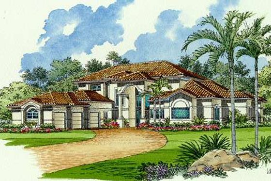 Exterior - Front Elevation for Mediterranean House Plan #420-164 - 5 bed, 4.5 bath