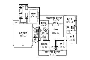 Floor Plan - Main Floor for Country House Plan #16-292 - 4 bed, 2 bath