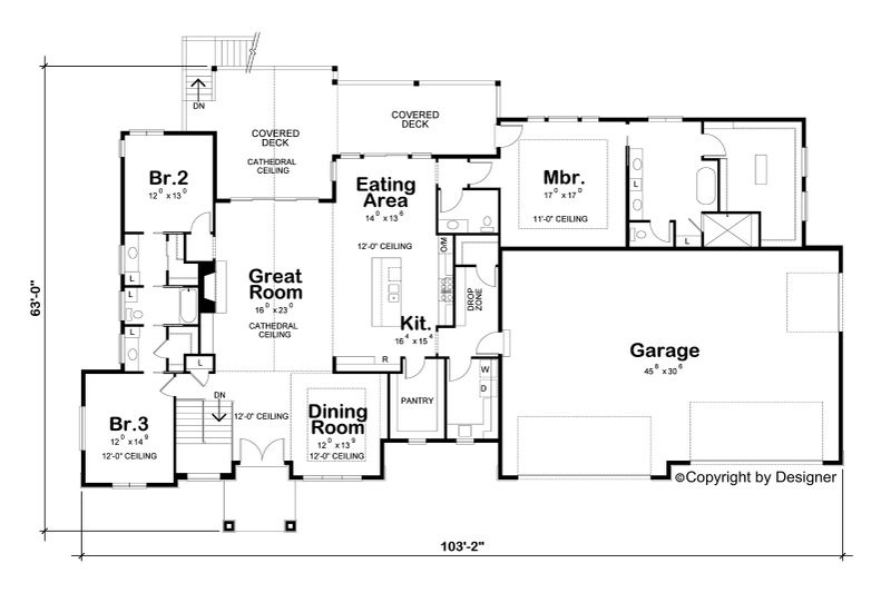 House Blueprint - Floor Plan - Main Floor for Contemporary House Plan #20-2614 - 3 bed, 2.5 bath