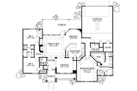 Floor Plan - Main Floor for Mediterranean House Plan #80-202 - 3 bed, 2 bath