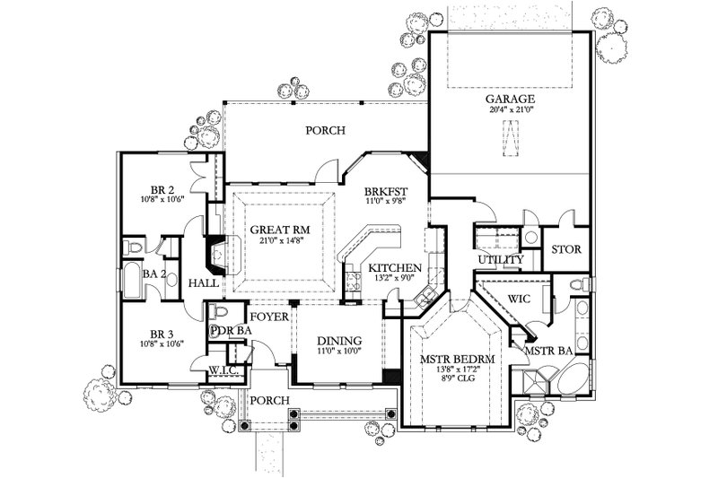 Architectural House Design - Floor Plan - Main Floor for Mediterranean House Plan #80-202 - 3 bed, 2 bath