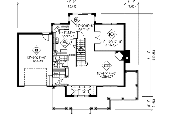 Floor Plan - Main Floor for Country House Plan #25-2012 - 3 bed, 2.5 bath