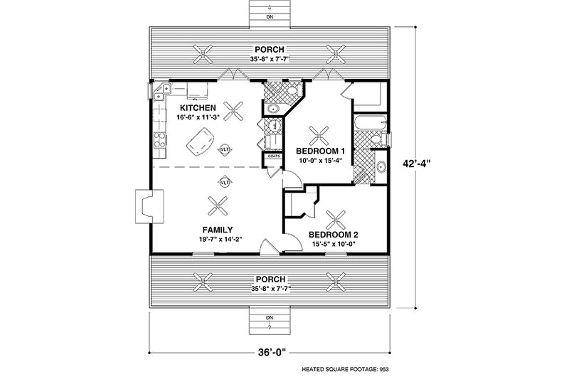 Home Plan - Floor Plan - Main Floor for Country House Plan #56-559 - 2 bed, 1.5 bath