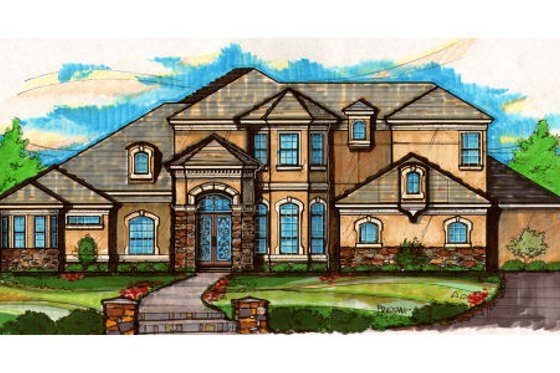Exterior - Front Elevation for European House Plan #135-174 - 4 bed, 4.5 bath