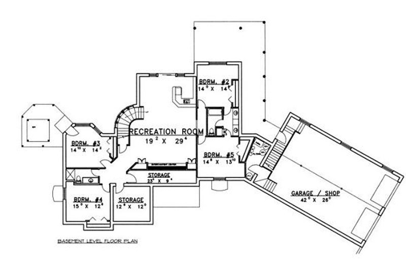 Architectural House Design - Floor Plan - Lower Floor for Bungalow House Plan #117-515 - 5 bed, 3.5 bath