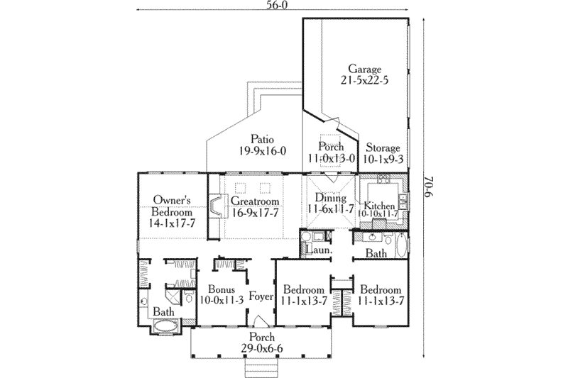 Dream House Plan - Floor Plan - Main Floor for Southern House Plan #406-208 - 3 bed, 2 bath
