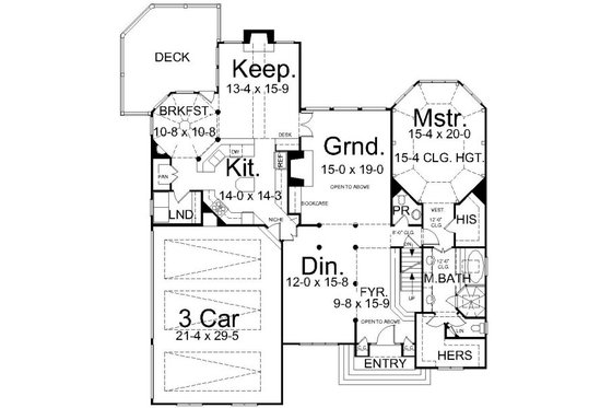 Floor Plan - Main Floor for European House Plan #119-130 - 4 bed, 3.5 bath