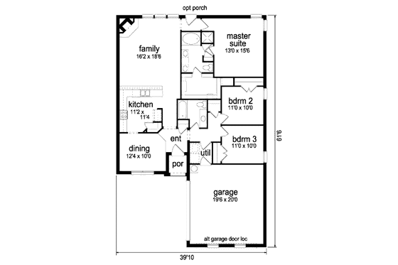Floor Plan - Main Floor for Traditional House Plan #84-310 - 3 bed, 2 bath