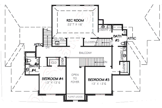 Floor Plan - Upper Floor for Traditional House Plan #424-221 - 4 bed, 5 bath