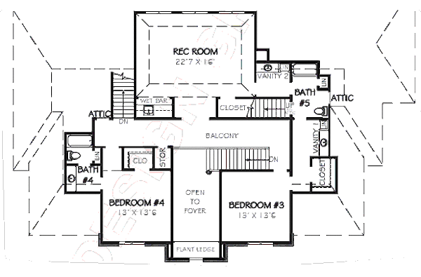 Traditional Floor Plan - Upper Floor Plan #424-221