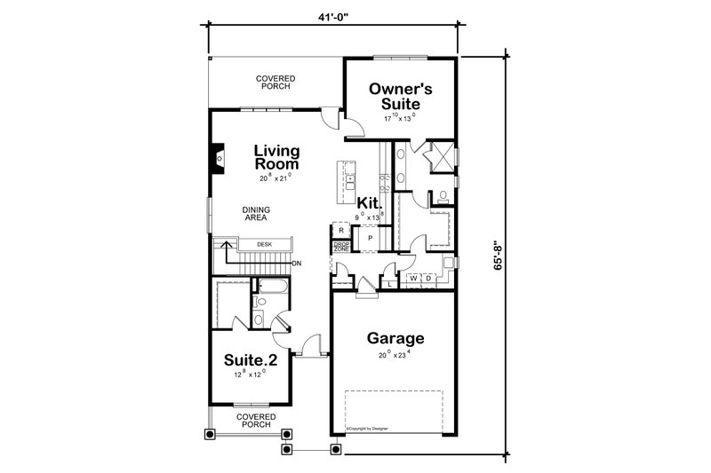 Home Plan - Floor Plan - Main Floor for Tudor House Plan #20-2447 - 2 bed, 2 bath