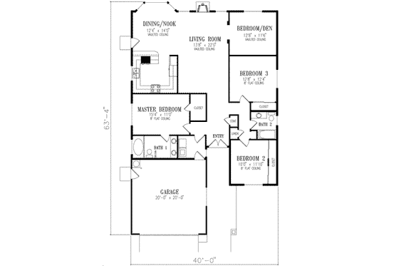 Floor Plan - Main Floor for Adobe / Southwestern House Plan #1-349 - 4 bed, 2 bath
