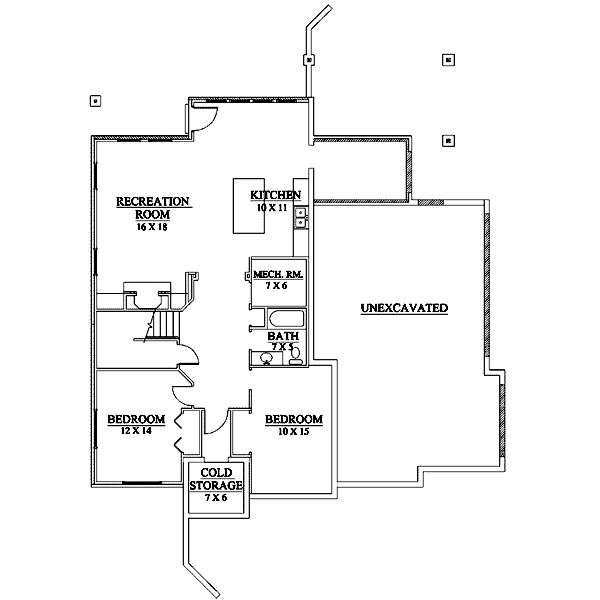Architectural House Design - Traditional Floor Plan - Lower Floor Plan #5-186