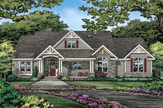 Exterior - Front Elevation 3 for Ranch House Plan #929-1059 - 4 bed, 3.1 bath