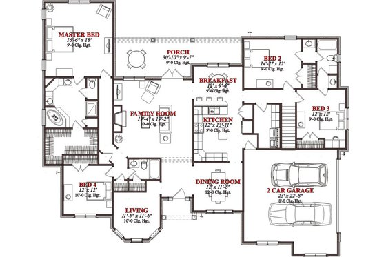 Floor Plan - Main Floor for Traditional House Plan #63-224 - 4 bed, 3 bath