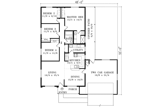 Floor Plan - Main Floor for Adobe / Southwestern House Plan #1-318 - 4 bed, 2 bath