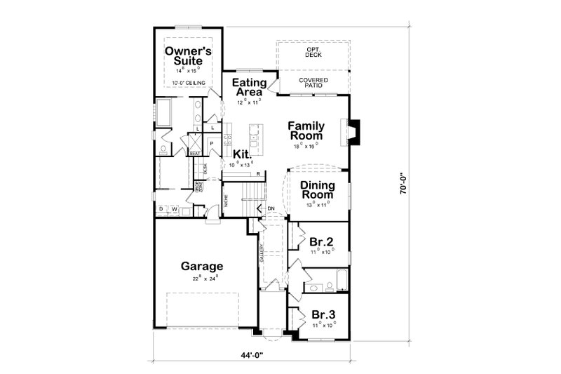 Architectural House Design - Floor Plan - Main Floor for Cottage House Plan #20-2187 - 3 bed, 2 bath