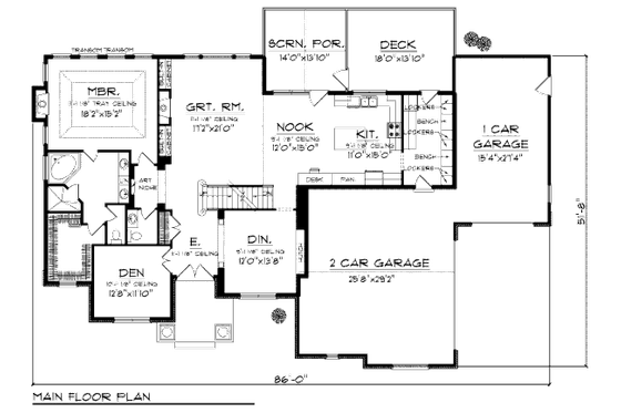 Floor Plan - Main Floor for Bungalow House Plan #70-996 - 4 bed, 3.5 bath