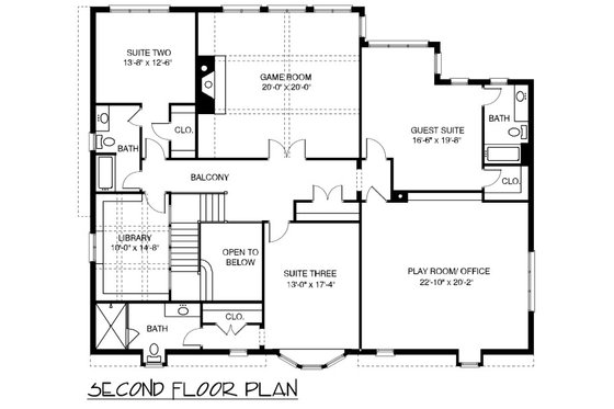 Floor Plan - Upper Floor for European House Plan #413-892 - 4 bed, 4.5 bath