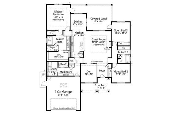 Floor Plan - Main Floor for Craftsman House Plan #938-101 - 3 bed, 2.5 bath