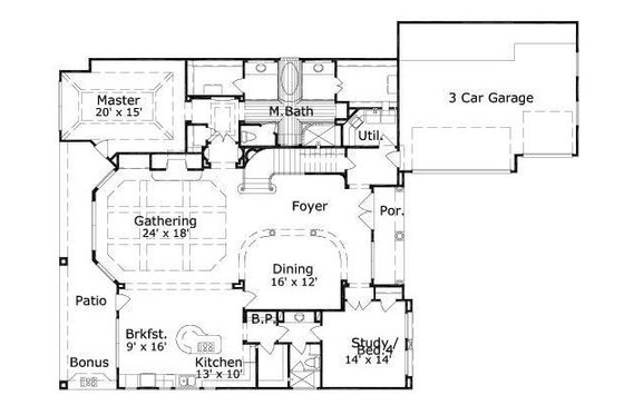 Floor Plan - Main Floor for European House Plan #411-405 - 4 bed, 3 bath
