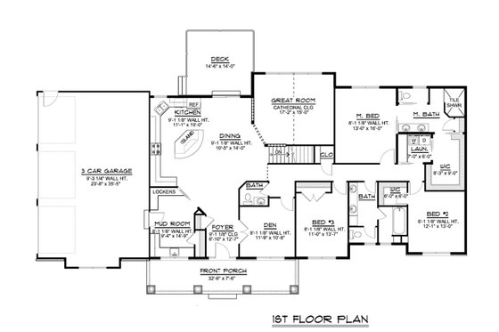 Floor Plan - Main Floor for Craftsman House Plan #1064-72 - 3 bed, 2.5 bath