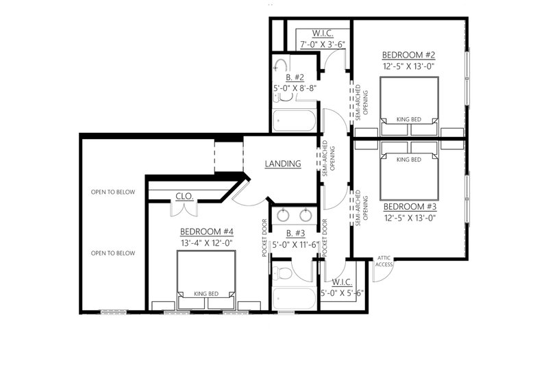 House Blueprint - Floor Plan - Upper Floor for Craftsman House Plan #1094-3 - 4 bed, 3.5 bath