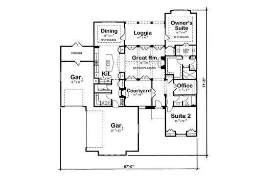 Floor Plan - Main Floor for European House Plan #20-2071 - 2 bed, 2 bath