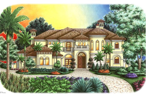 Exterior - Front Elevation for European House Plan #27-431 - 4 bed, 4.5 bath
