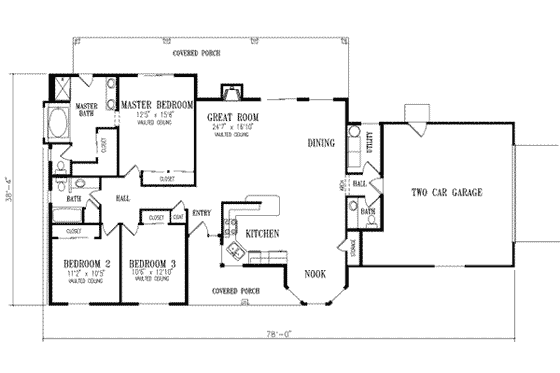 Floor Plan - Main Floor for Adobe / Southwestern House Plan #1-366 - 3 bed, 2 bath