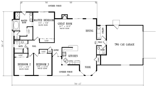 House Design - Floor Plan - Main Floor for Adobe / Southwestern House Plan #1-366 - 3 bed, 2 bath