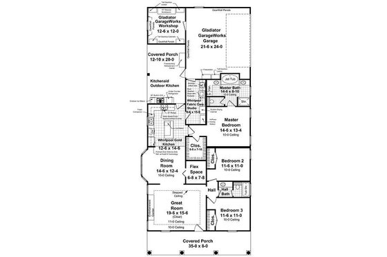 Floor Plan - Main Floor for Southern House Plan #21-229 - 3 bed, 2 bath