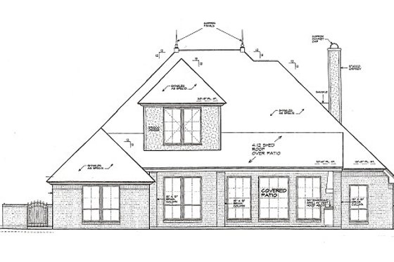 Exterior - Rear Elevation for European House Plan #310-988 - 3 bed, 2.5 bath