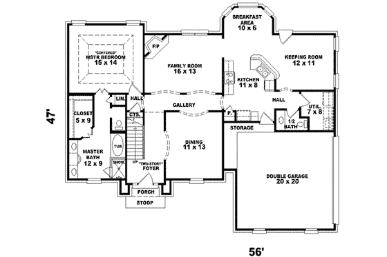 Floor Plan - Main Floor for European House Plan #81-809 - 3 bed, 2.5 bath