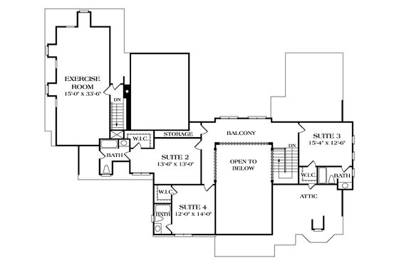 Floor Plan - Upper Floor for European House Plan #453-21 - 5 bed, 5.5 bath