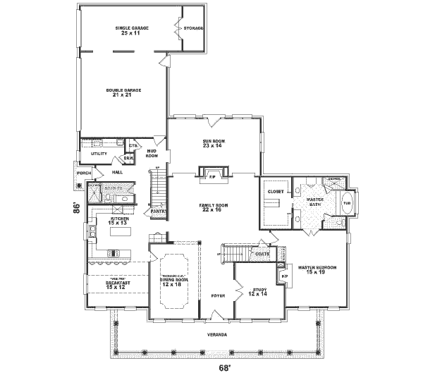 Southern Floor Plan - Main Floor Plan #81-401