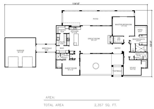 Floor Plan - Main Floor for Adobe / Southwestern House Plan #140-191 - 3 bed, 3 bath